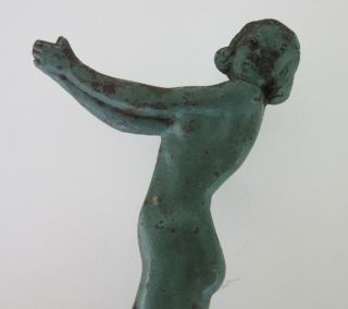 Vintage Cast Iron Art Deco Nouveau Nude Lady Woman Stand Upraised Cupped Hands 4