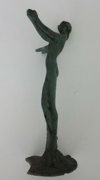 Vintage Cast Iron Art Deco Nouveau Nude Lady Woman Stand Upraised Cupped Hands 7