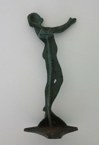 Vintage Cast Iron Art Deco Nouveau Nude Lady Woman Stand Upraised Cupped Hands 8