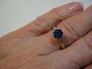 Victorian Vintage Art Deco 10 K Yellow Gold Ring W Blue Stone Sapphire Size 8