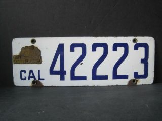Vintage 1917 California Porcelain License Plate With Matching Poppy Tag 4