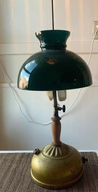 Antique 1927 Coleman Quicklite Lamp - Green And White Porcelian Shade.  Immaculate
