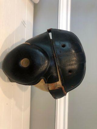 Early 1900 Antique Leather Football Helmet Goldsmith? Dog Earred Style W/ Stand