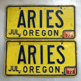 Vintage Oregon Personalized Vanity License Plates " Aries "