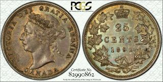 Toned Silver 1892 Canada 25 Cents | Rare | Pcgs Au55 Toning