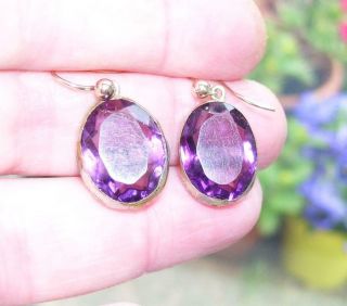 Stunning Large Antique Victorian 9ct Gold Facet Amethyst Pendant Drop Earrings