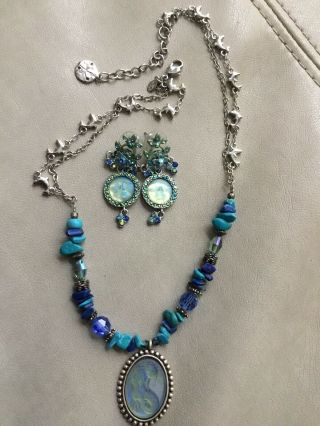 Vtg Kirk’s Folly Goddess Beaded Necklace & Seaview Moon Dangle Earrings