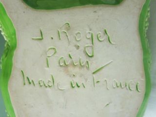 JEAN ROGER PARIS FRANCE GREEN HOBNAIL CERAMIC FROG PLANTER Signed Rare Vintage 3
