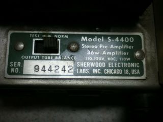 RARE Sherwood S - 4400 Tube Power Amplifier 36 - Watts Amperex Telefunken 8