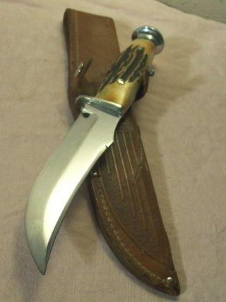 1940 - 65 CASE 523 - 6 VINTAGE STAG HUNTING & FIGHTING KNIFE w/ORIG.  LEATHER SHEATH 11