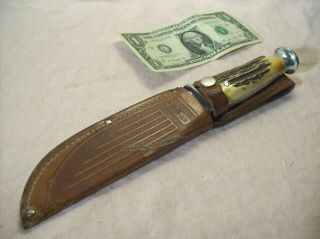 1940 - 65 CASE 523 - 6 VINTAGE STAG HUNTING & FIGHTING KNIFE w/ORIG.  LEATHER SHEATH 12