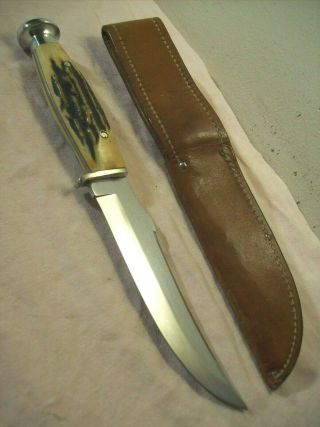 1940 - 65 CASE 523 - 6 VINTAGE STAG HUNTING & FIGHTING KNIFE w/ORIG.  LEATHER SHEATH 2
