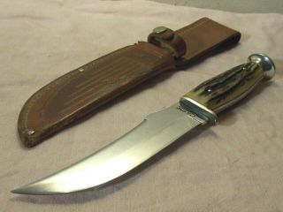 1940 - 65 CASE 523 - 6 VINTAGE STAG HUNTING & FIGHTING KNIFE w/ORIG.  LEATHER SHEATH 3