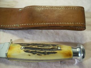 1940 - 65 CASE 523 - 6 VINTAGE STAG HUNTING & FIGHTING KNIFE w/ORIG.  LEATHER SHEATH 7