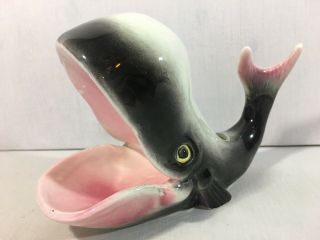 Vintage Freeman Mcfarlin Ceramic Whale Vase Planter Valet Dresser Caddy Black