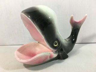 Vintage Freeman McFarlin Ceramic Whale Vase Planter Valet Dresser Caddy Black 2