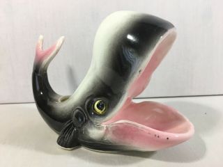 Vintage Freeman McFarlin Ceramic Whale Vase Planter Valet Dresser Caddy Black 3