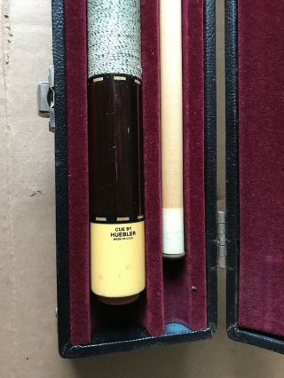 Huebler Very Vintage Pool Cue Two Piece With Case No Taper Roll 2