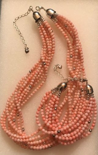 Jay King Mine Finds Sterling Silver Pink Angel Coral Multi Necklace Bracelet Set