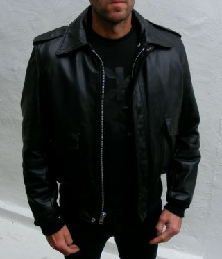 Vintage mens Schott black leather A2 jacket flight biker cafe racer 40 medium 3