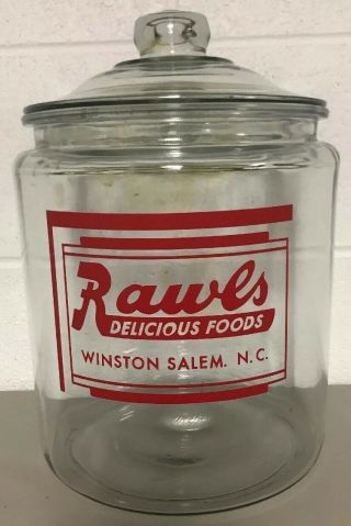 Vintage Rawls Delicious Foods Winston - Salem Nc Clear Glass Advertising Store Jar