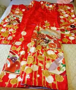 Authentic Japanese Wedding Kimono With Fan Design Vintage