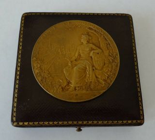 Antique French Art Nouveau Gilt Sterling Silver Medal Old Vintage