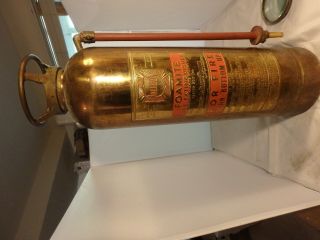 Vintage 24 " Alfco Foamite Brass & Copper Fire Extinguisher - Complete W/ Hose