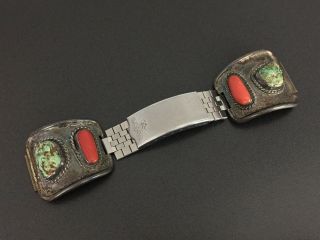 Vintage Southwestern Turquoise Coral Sterling Silver Watch Band