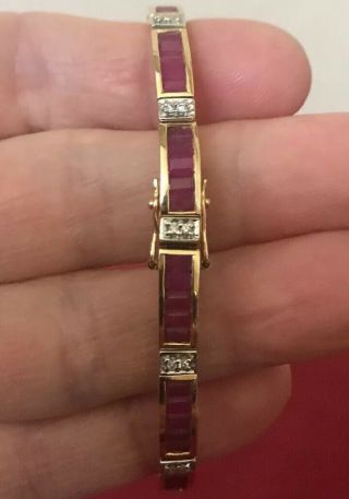 Vintage Estate 14K Yellow Gold Diamond & Ruby Tennis Bracelet 7” 4