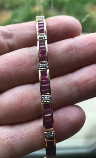 Vintage Estate 14K Yellow Gold Diamond & Ruby Tennis Bracelet 7” 5