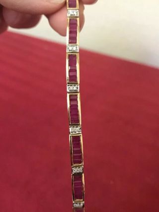 Vintage Estate 14K Yellow Gold Diamond & Ruby Tennis Bracelet 7” 7