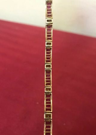 Vintage Estate 14K Yellow Gold Diamond & Ruby Tennis Bracelet 7” 8
