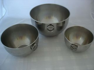 Set 3 Vintage Revere Ware Mixing Bowls,  " O " Rings,  Nesting,  1 Qt,  2 Qt And 4 Qt
