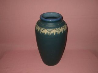 Antique Monmouth Pottery Western Stoneware American Arts & Crafts Blue Vase 16 "