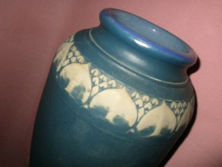Antique Monmouth Pottery Western Stoneware American Arts & Crafts Blue Vase 16 
