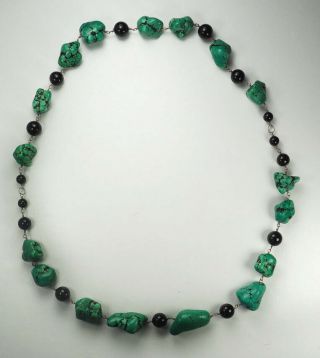 Vintage Turquoise And Onyx Natural Gemstone Necklace South Western
