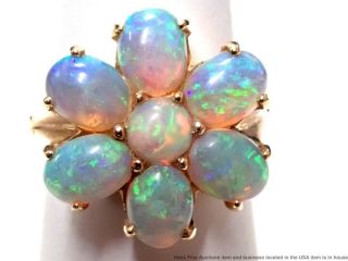 Stunning Natural Opal Vintage 14k Gold Flower Floral Cluster Ladies Ring