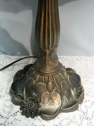 VTG Tiffany Style Table Lamp Owl Faces Double Socket Stained Glass Lily Pad Base 5