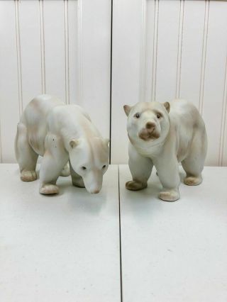 Vintage Large Polar Bears Walking 11 " Stunning Hand Painted Porcelain