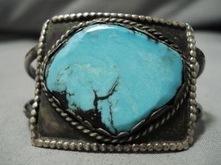 Important Blue Diamond Turquoise Vintage Navajo Sterling Silver Bracelet Old