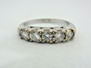 Vintage 1ctw Fine Diamond 1ctw 5 Stone 14k White Gold Ring Size 8.  5