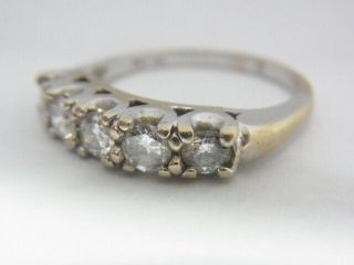 Vintage 1ctw Fine Diamond 1ctw 5 Stone 14k White Gold Ring Size 8.  5 3