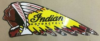 Vintage Indian Motorcycle Mohican Head Porcelain Enamel Double Sided Sign 23 " X9 "