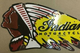 Vintage Indian Motorcycle Mohican Head Porcelain Enamel Double Sided Sign 23 