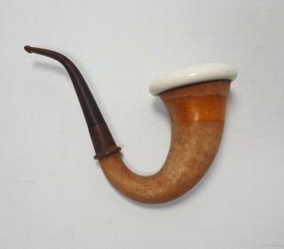 Antique Calabash Gourd Meerschaum Sherlock Holmes Vtg Estate Smoking Pipe