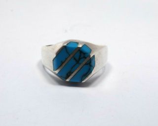 Vintage Taxco Mexico Sterling Silver Spider Web Turquoise Inlay Men 