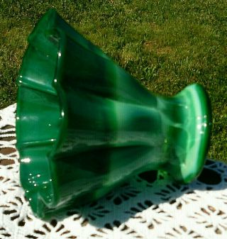 RARE Vtg 30 ' s Fenton Mongolian Green Slag/Marble Ribbed Glass Vase 5.  5 