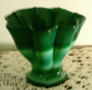 RARE Vtg 30 ' s Fenton Mongolian Green Slag/Marble Ribbed Glass Vase 5.  5 