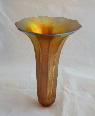 Antique Frederick Carder Steuben Aurene Horn Vase For Epergne Or Automobile